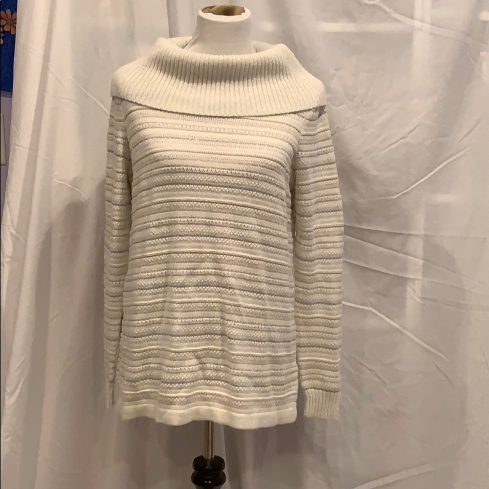 Cream striped cowl neck sweater by Charter Club